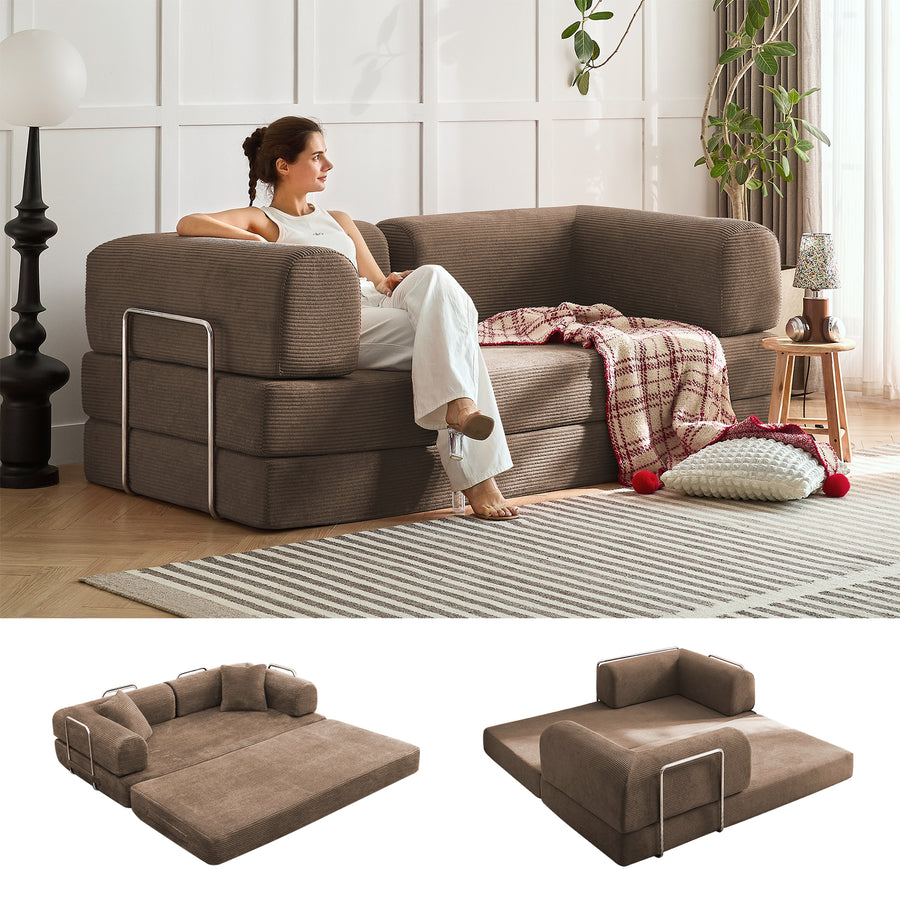Brown folding sofa bed, product image 01