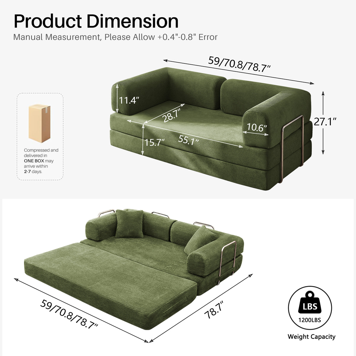 Green folding sofa bed, product image 02