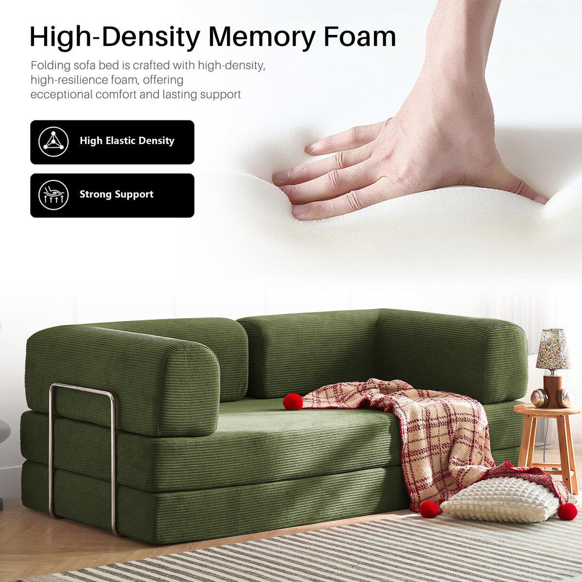 Green folding sofa bed, product image 03