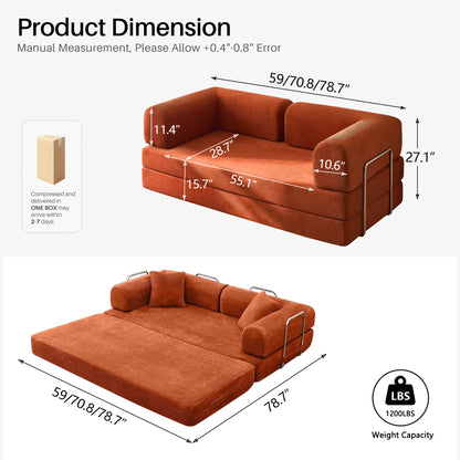 Orange folding sofa bed, product image 02