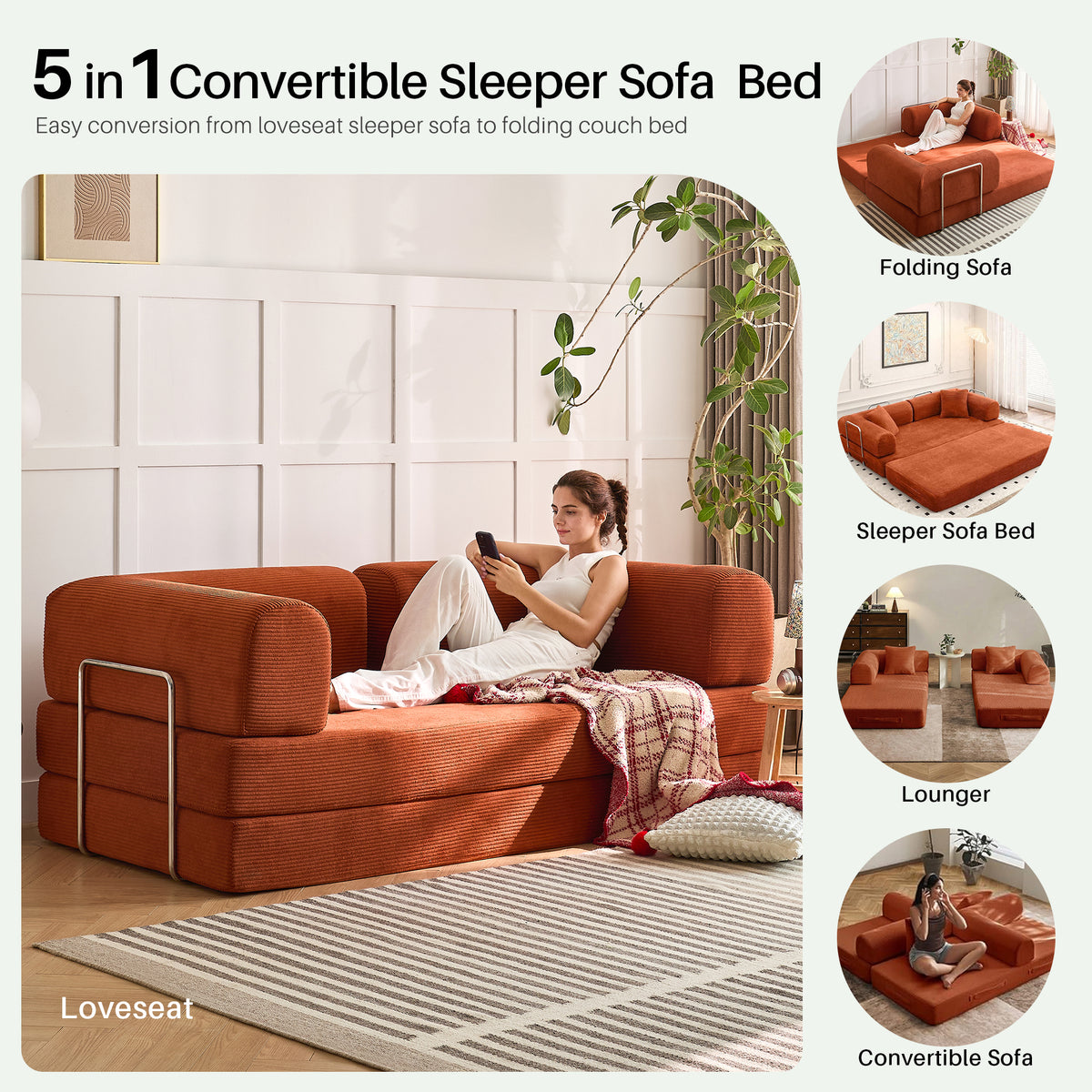 Orange folding sofa bed, product image 05