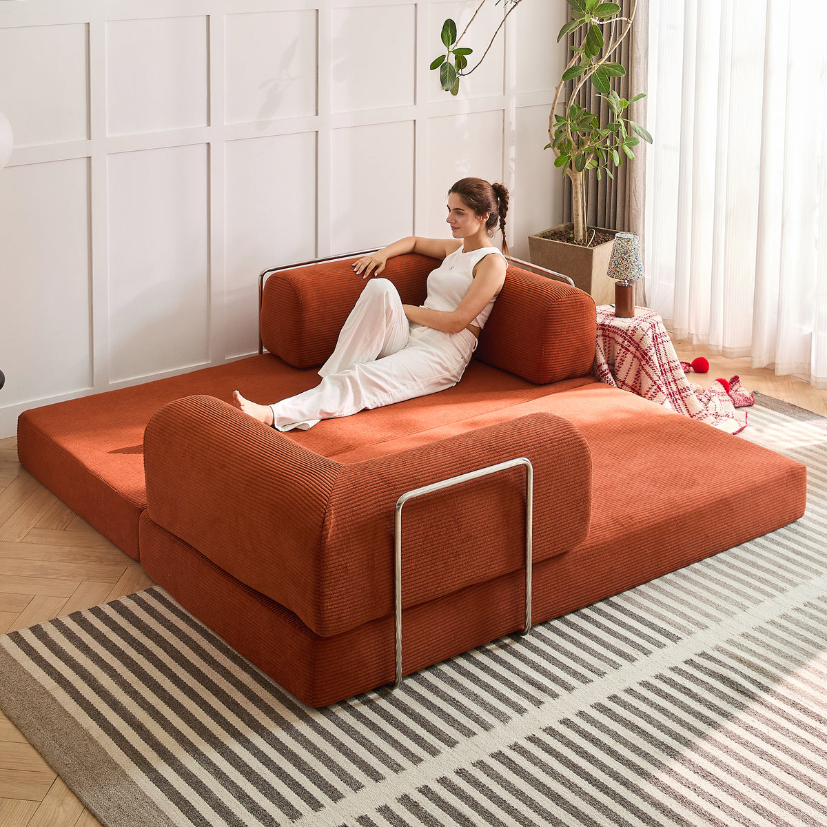 Orange folding sofa bed, product image 07