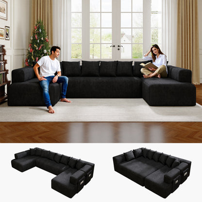 Black 146-inch U-shaped modular sofa, product image 01