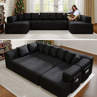 Black 146-inch U-shaped modular sofa, product image 07