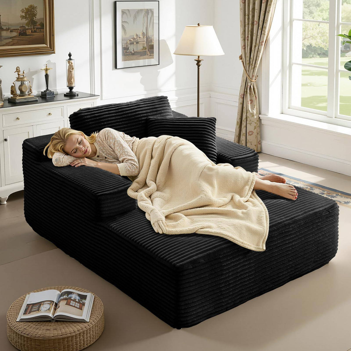 Black 47-inch folding sofa bed, product image 01