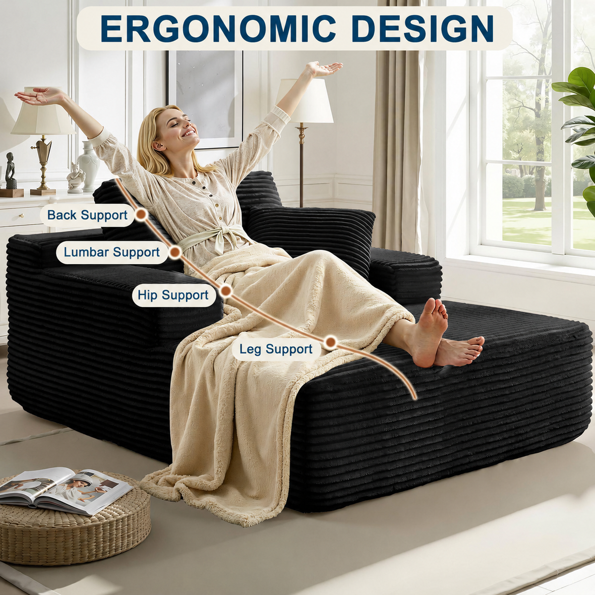 Black 47-inch folding sofa bed, product image 03