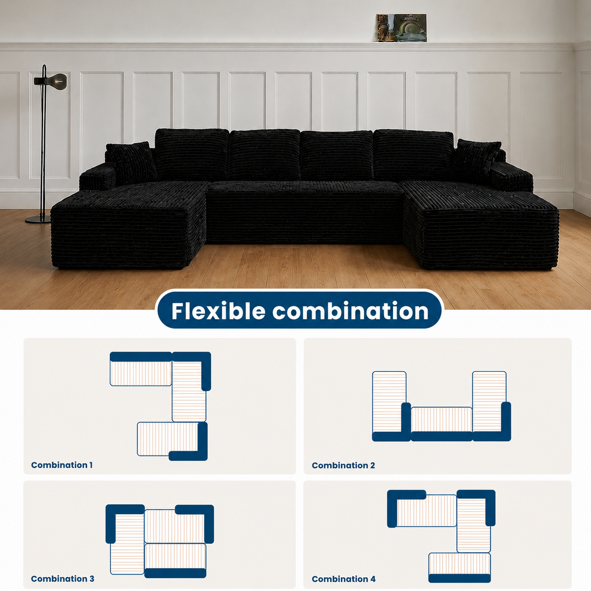 131-inch U-shaped sectional shared gallery image 02