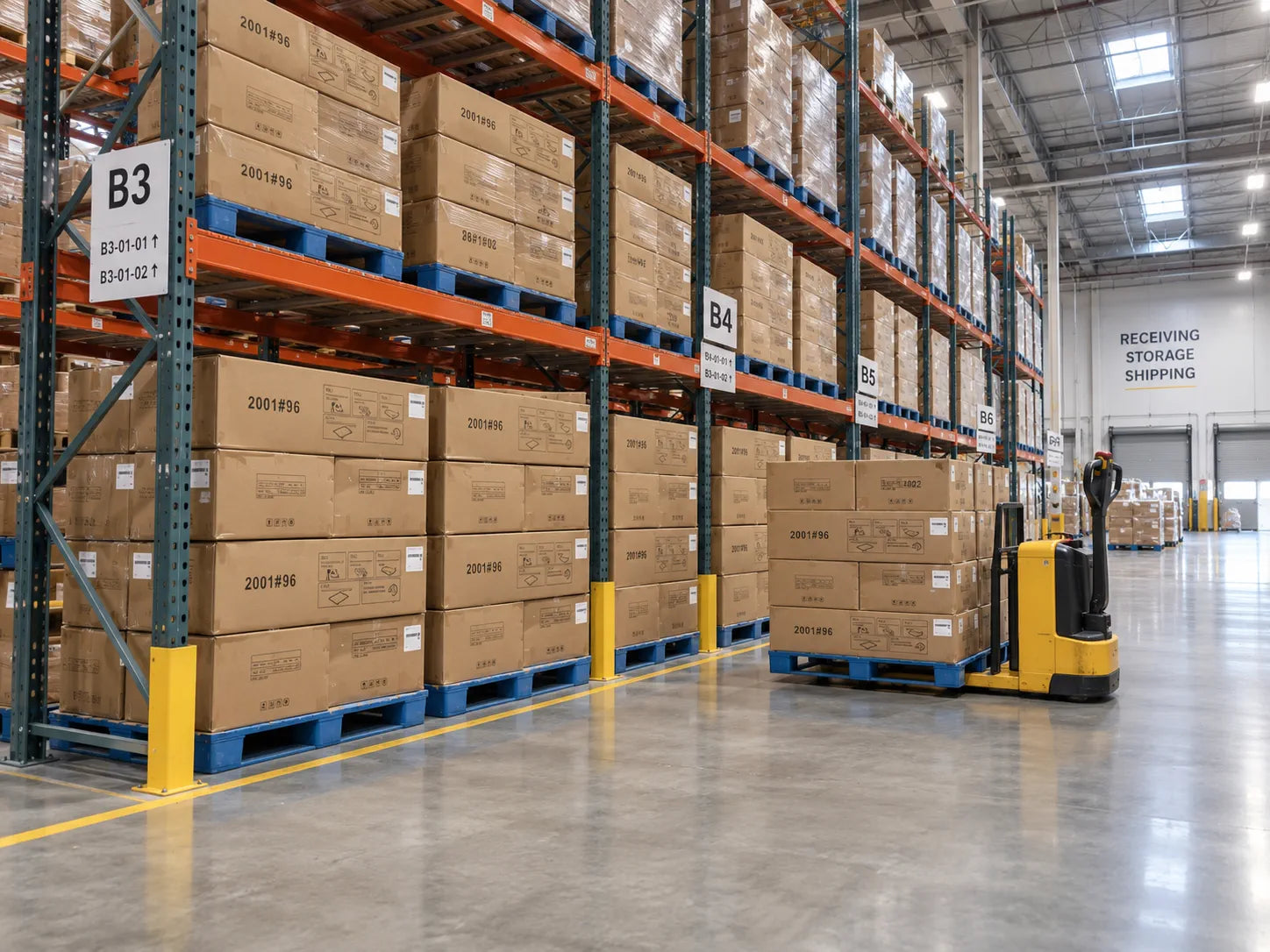 Sofa cartons stored in a U.S. warehouse