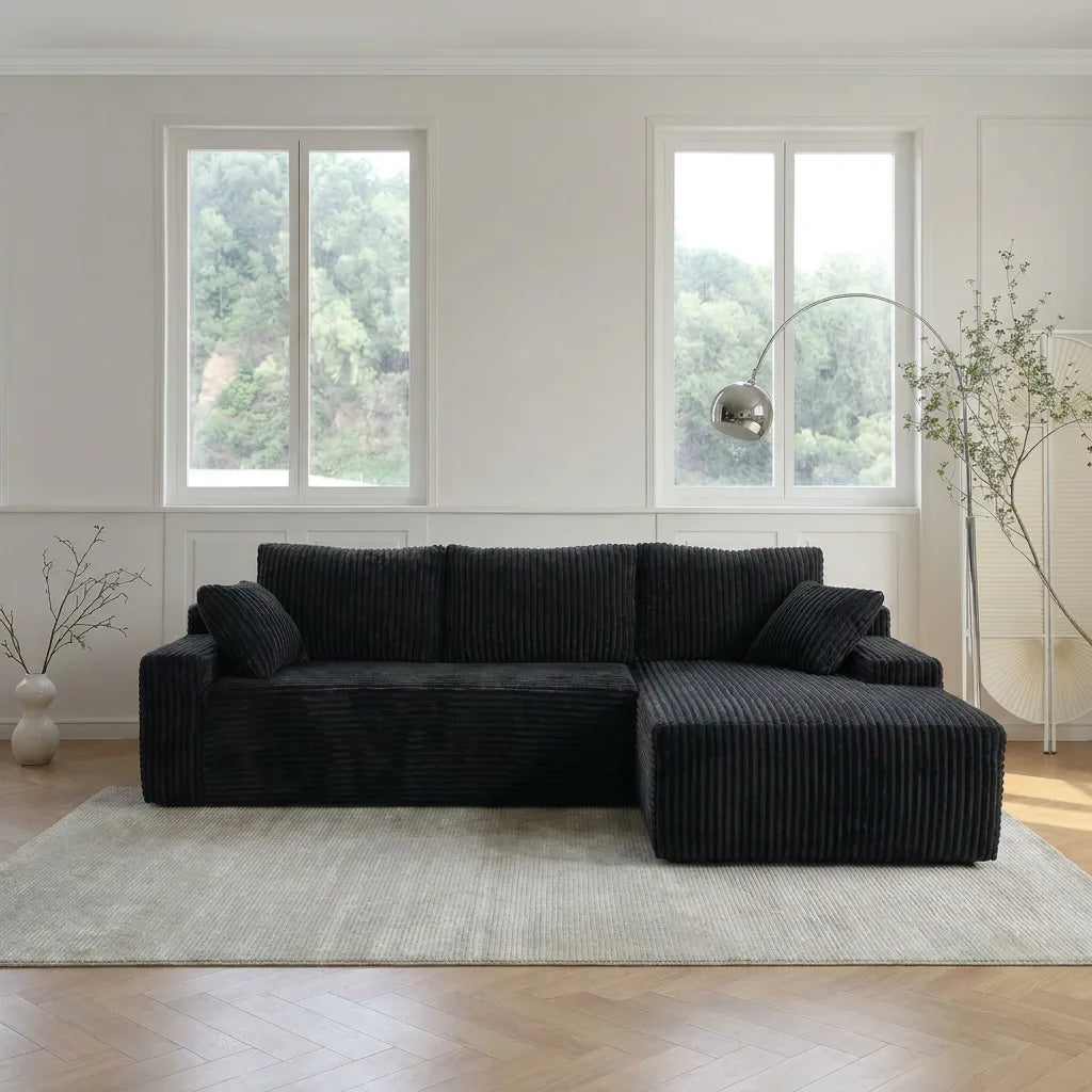 Boneless couch styled in a calm living room
