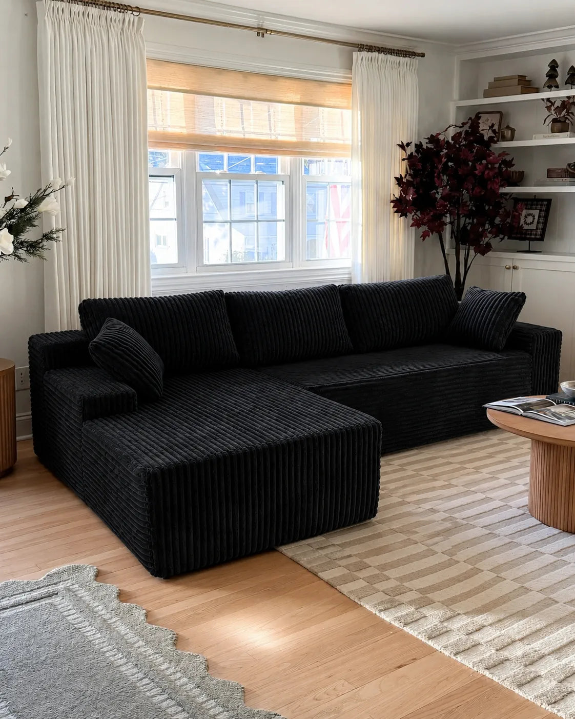 Modular sofa close-up with textured upholstery