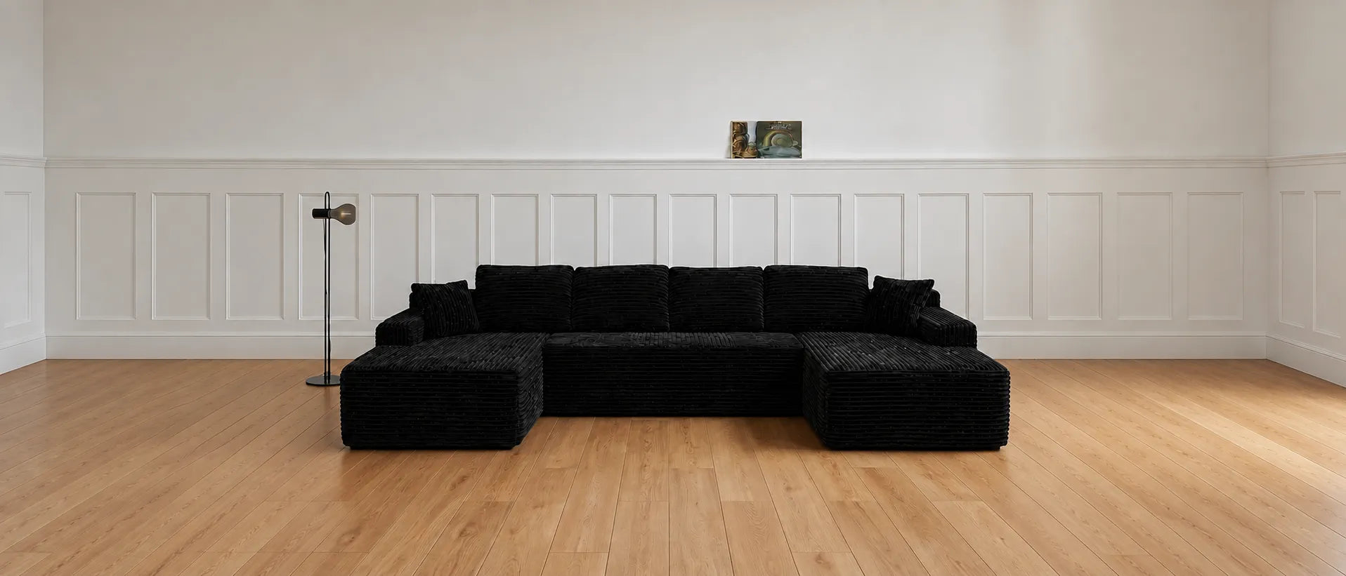 131-inch black U-shaped modular sofa