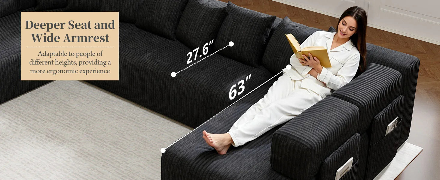 146" Oversized U-Shaped Modular Sectional Sofa detail image 1